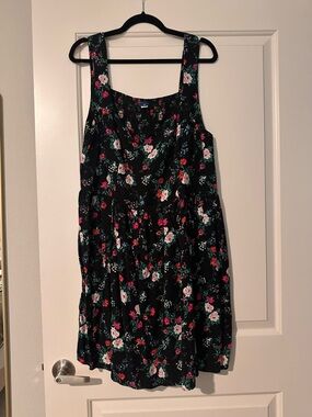 Old Navy Black Floral Dress with Pink & White Blooms